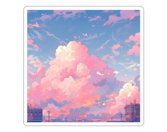 Anime Pastel Pink Clouds Sticker: Waterproof Kawaii Decal