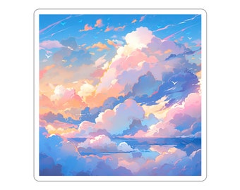Anime Cloud Sky Sticker, Kawaii Pastel Vinyl, Waterproof