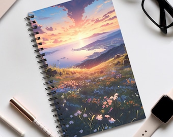 Anime Sunset Landscape Spiral Notebook: Blooming Bay, Lined / Blank / Dotted Pages