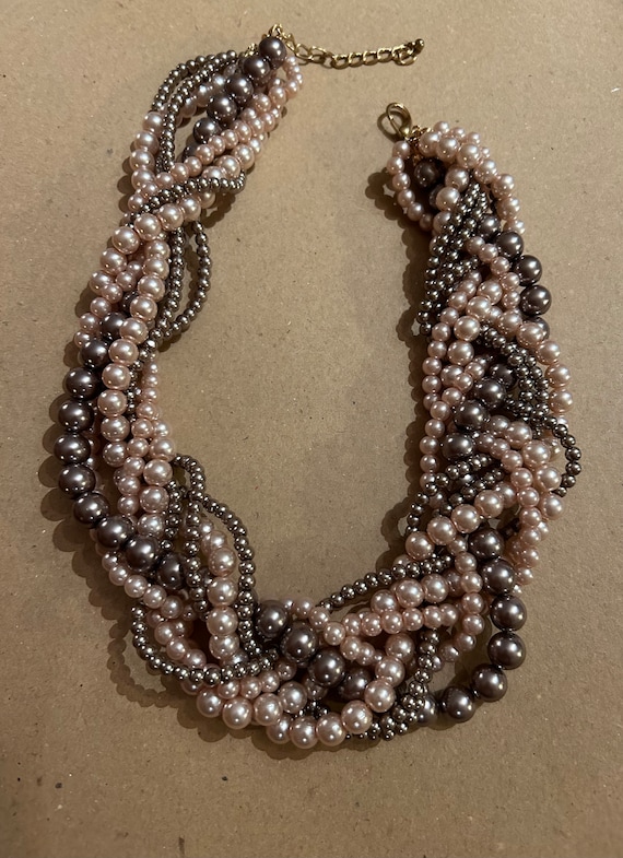 Vintage Faux Pearl Braided Statement Necklace - Ch