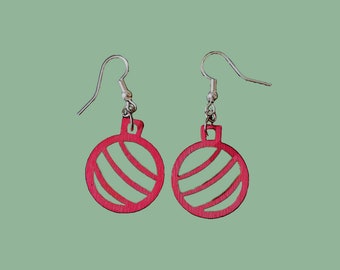 Holiday earring - Ornament - Wooden lasercut earrings with silver earwire