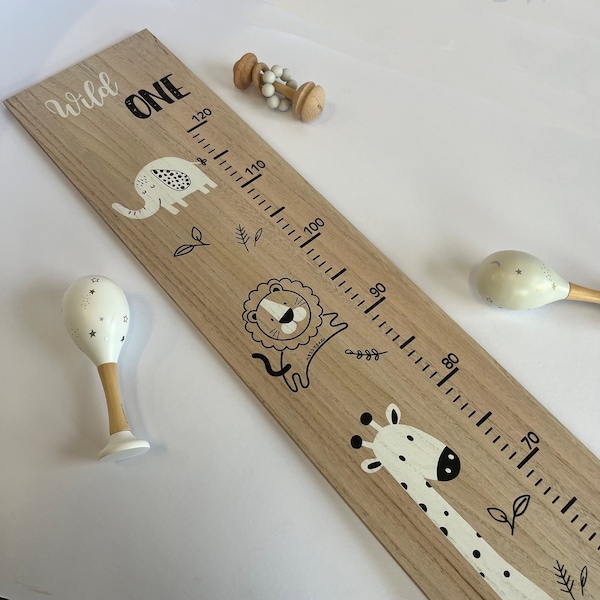 Wooden height Chart - Baby / Children's Animal Bedroom Decor - Up to 120cm - Wild One Measurement Chart - Safari Themed Bedroom - Home Decor