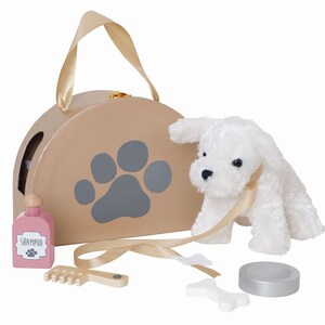 Children's Dog In A bag Cuddle toy Set - Dog Lover Toy Set - Real Wood Little Pet Carry Case - Kids Toys