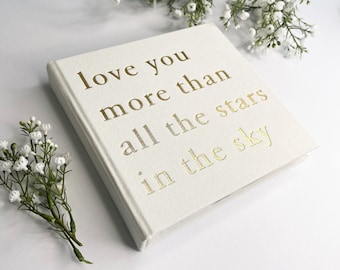 Love You More Than All The Stars In The Sky Photo Album - Baby Gifts - Small 6x4" Photo Albums - White Linen Photo Album - Christening Gift