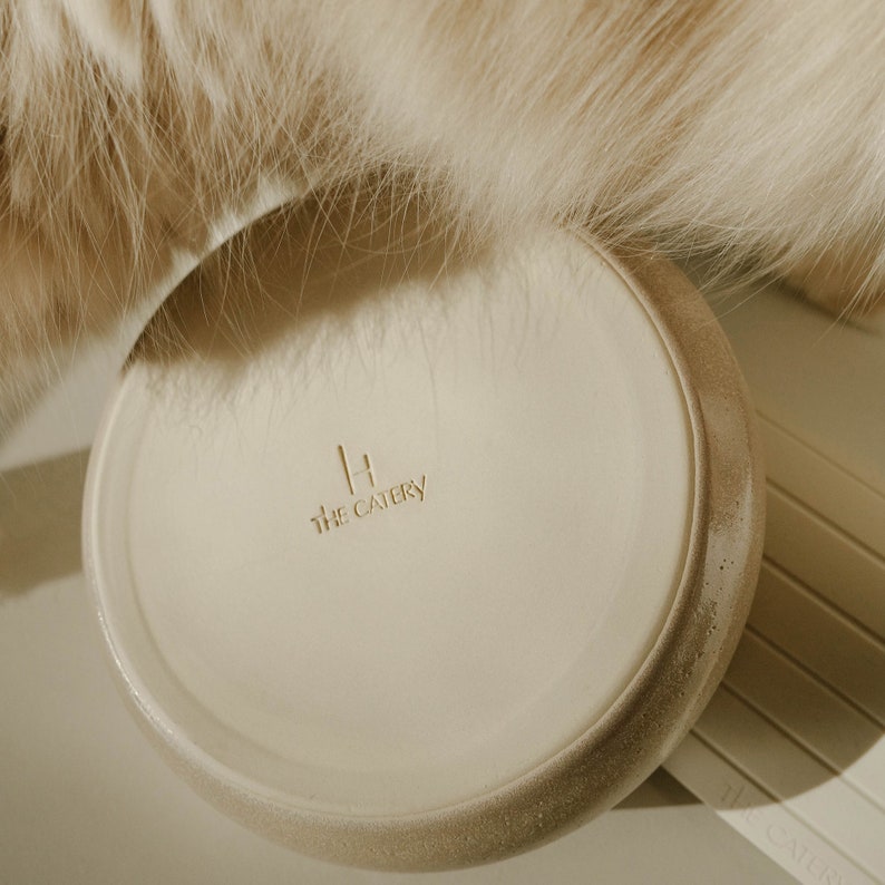 Die Rückseite des Napfes ist ohne Glasur und hat das The Catery Logo im Zentrum eigeritzt.