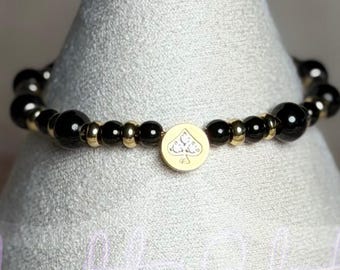 Luxury Black Gold Beaded Bracelet | Stainless Steel Chain Bracelet | Gold PVD Jewelry | Adjustable Lobster Clasp Bracelet | Gift for Her