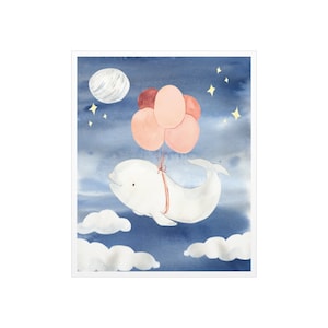 Flying Whale with Balloons Poster | Beluga