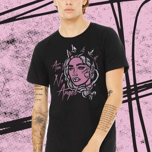 Ain&#39;t No Angel - Black, Unisex Tee | Grunge Apparel | Punk Illustration