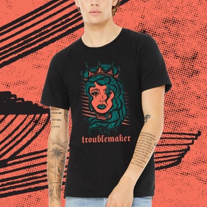 Troublemaker - zwart, uniseks T-shirt | Punkkunst | Grunge-kleding | Gespannen illustratie