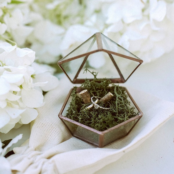 Caja de anillo de compromiso, Caja de anillo de propuesta Caja de anillo de boda, Caja portadora de anillo, Caja de anillo de vidrio, Caja de anillo geométrica, Caja de anillo rústico