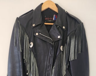 Vintage Dur-O-Jac by Schott NYC fringed motorcycle jacket women's size 12 SO GOOD!