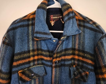 Vtg 60s Penneys Towncraft Plus Yellow & Blue Striped Polyester