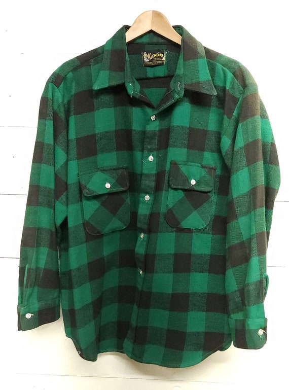 Green buffalo plaid Klondike flannel shirt. Size … - image 1