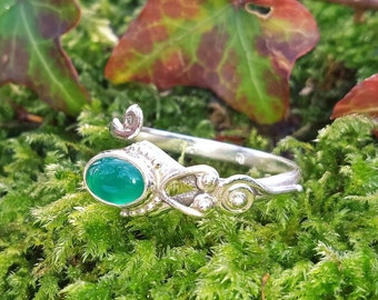 Anello con smeraldo naturale - Argento sterling 925 - Anello con pietre preziose - Anello regolabile - Amore, Armonia, Pace interiore