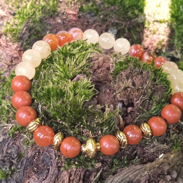 Bracelet perles de jaspe rouge / cornaline / calcite - Pierres naturelles grade AAA - Perles 6 ou 8mm - Force, courage, confiance en soi