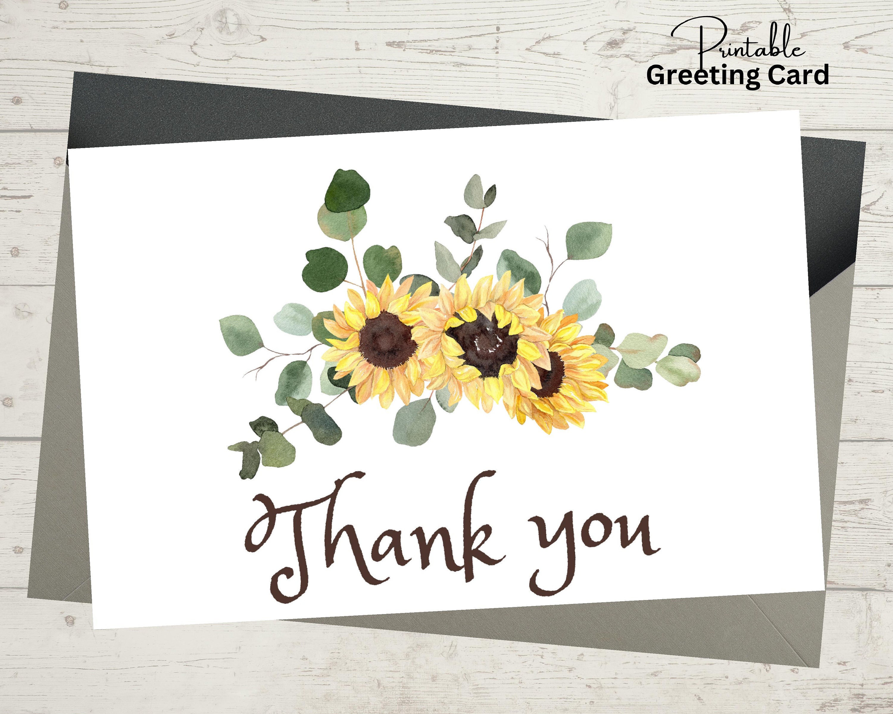 SUNFLOWER THANK You Card Template, Printable 6 X 4 Folded Note Card ...