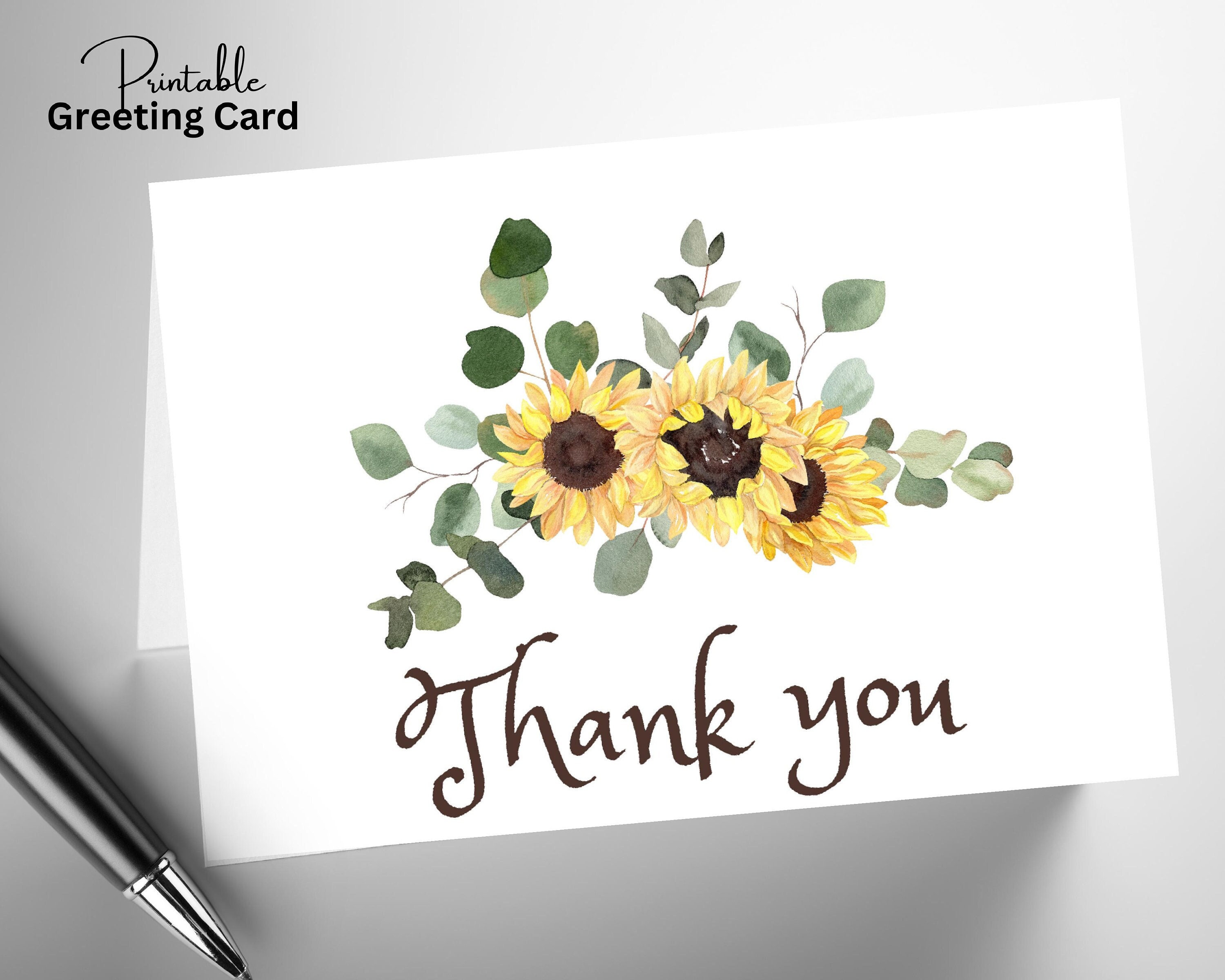 SUNFLOWER THANK You Card Template, Printable 6 X 4 Folded Note Card ...