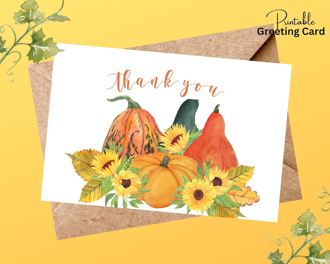 Fall Thank You Card Template Sunflowers Pumpkins Printable - Etsy