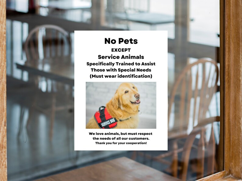 No Pets Sign, Service Dogs Allowed, No Dogs Allowed Inside, Printable
