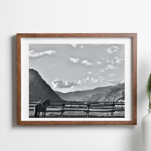 Black and White Western Ranch Horse Print, Printable Wall Art, Mountain Prints, Mountain Wall Art, Poster Prints