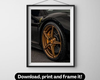 Golden Ferrari rims | Photography wall art | Printable digital download