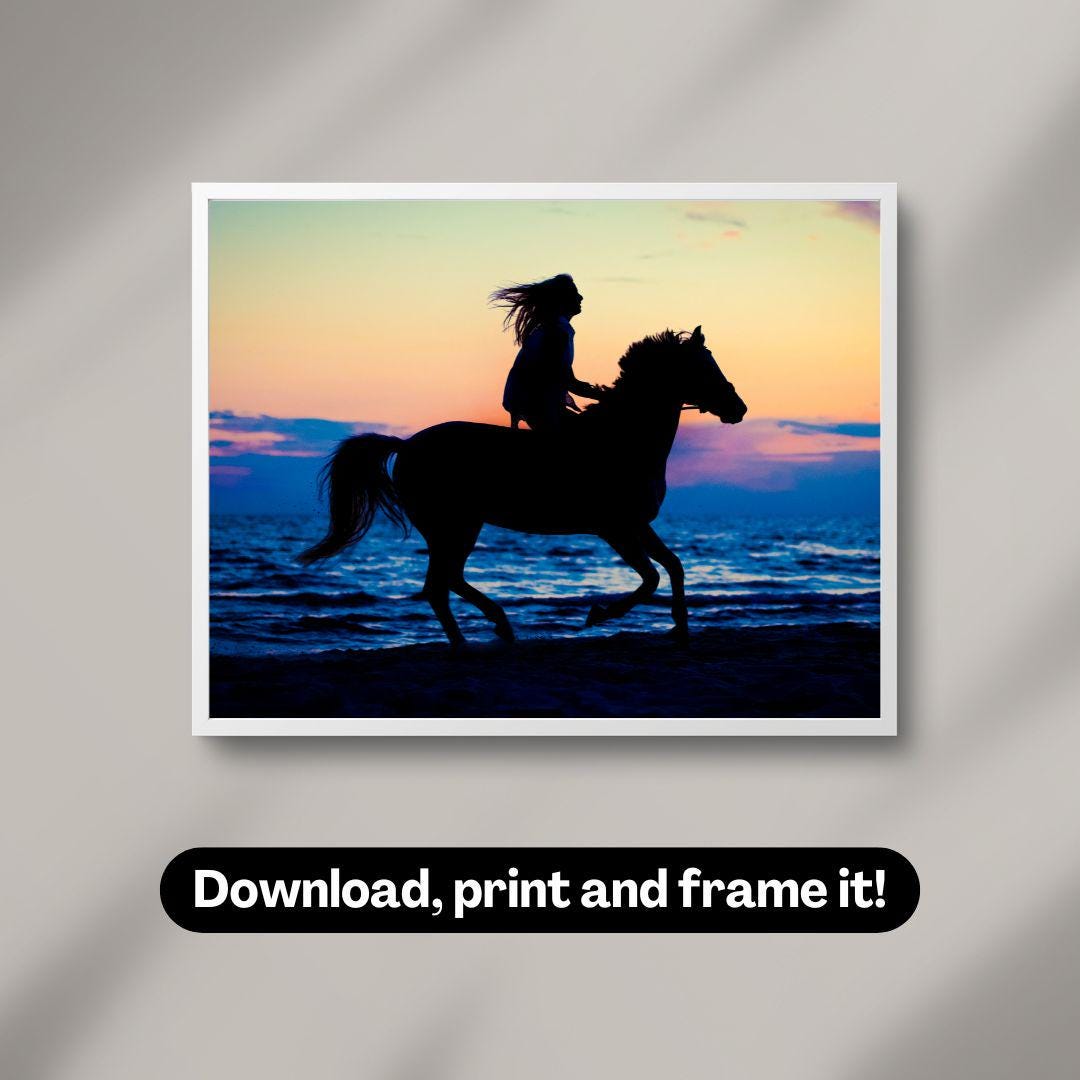 Equestrian Sunset Silhouette – Horse and Rider on the Beach | Digital ...