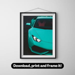 Turquoise sports car Lamborghini | Photography wall art | Printable digital download