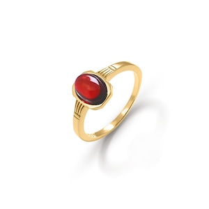 Medieval design natural red garnet ring, 925 sterling silver base material, rhodium- or 14-karat gold-plating