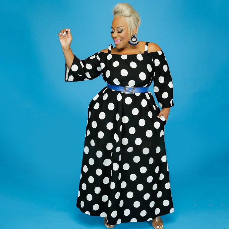 black and white pokadot dress