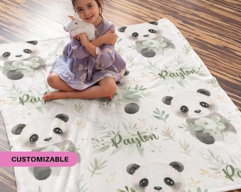 Personalized Watercolor Panda Blanket for Kids, Cute Custom Blanket for Girls and Boys, Customizable Christmas Gift or Birthday Gift 0107C
