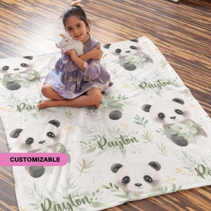 Personalized Watercolor Panda Blanket for Kids, Cute Custom Blanket for Girls and Boys, Customizable Christmas Gift or Birthday Gift 0107C