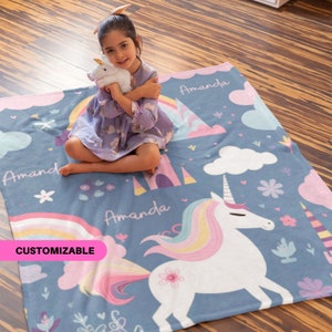 Personalized Unicorn Blanket for Kids, Custom Name Nursery Fleece for Newborn, Monogram Name Christmas Gift, Birthday for Daughter 0011C