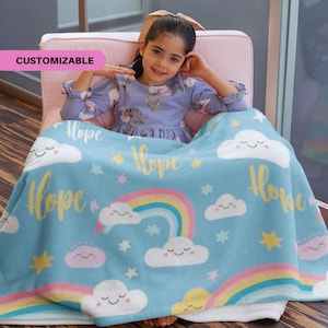 Personalized Rainbow Blanket for Kids, Custom Monogrammed Blanket for Girls, Unique Customizable Christmas Gift or Birthday Gift 0081C