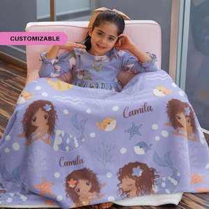 Personalized Mermaid Blanket for Kids, Cute Custom Name Blanket for Girls, Unique Customizable Christmas Gift, Birthday Gift 0091C