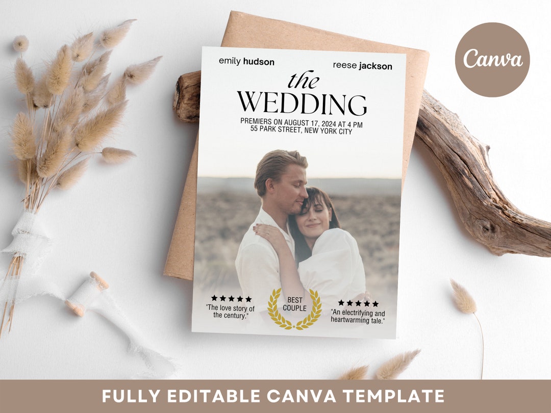 Movie Poster Wedding Invitation Template Fully Editable in Etsy
