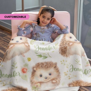 Personalized Hedgehog Blanket for Kids, Cute Custom Blanket for Girls and Boys, Unique Customizable Christmas Gift or Birthday Gift 0103C