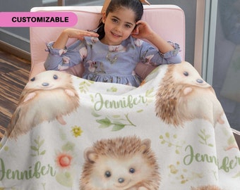 Personalized Hedgehog Blanket for Kids, Cute Custom Blanket for Girls and Boys, Unique Customizable Christmas Gift or Birthday Gift 0103C