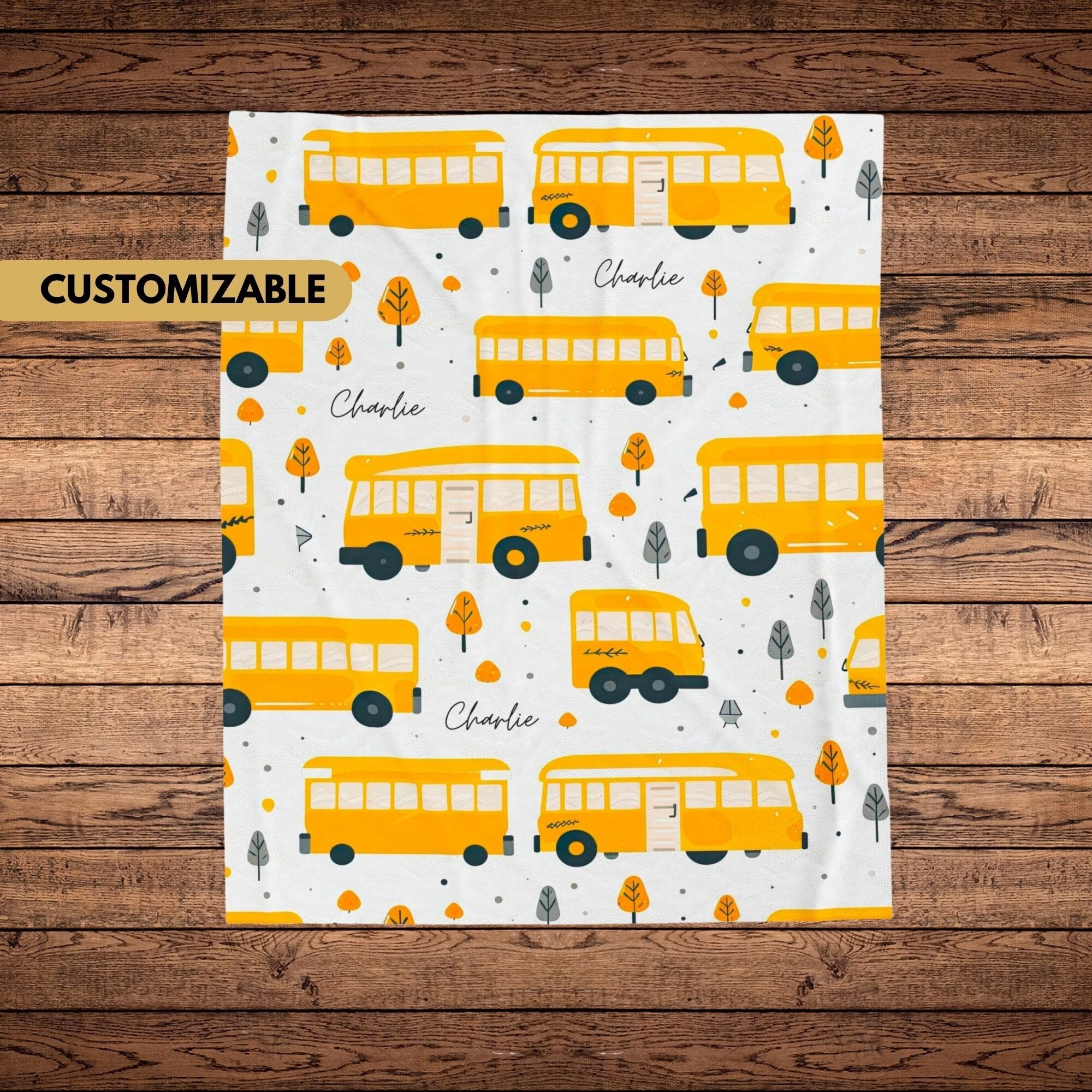 Personalized School Bus Blanket for Kids, Custom Monogrammed Blanket for Boys, First Day of School or Unique Christmas Gift 0079C