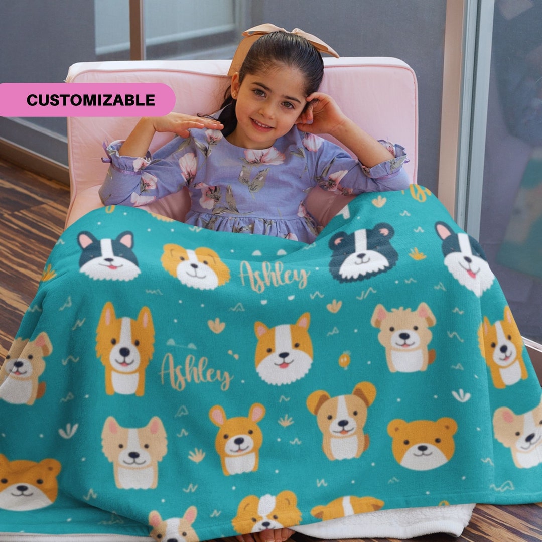 Personalized Dog Blanket for Kids, Cute Dog Lover Blanket for Girls