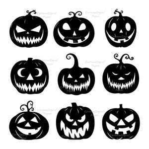 Ensemble de cliparts silhouette citrouille d'Halloween | Téléchargement numérique SVG, PNG, PDF