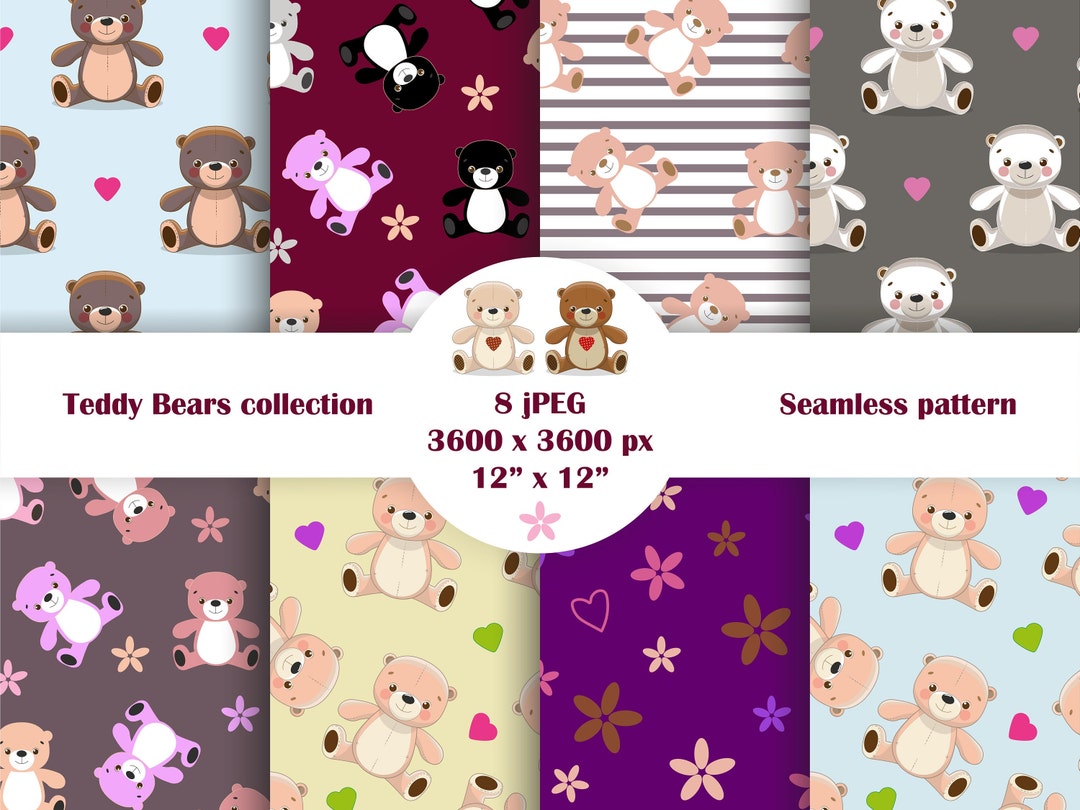 Cute Teddy Bears Digital Paper, Children's, Kids, Scrapbook Paper ...