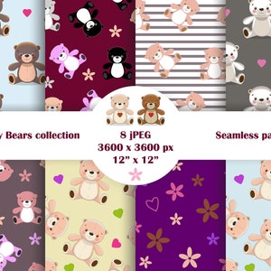 Papier numérique mignon ours en peluche, enfants, enfants, papier de scrapbooking, modèles sans couture, ours boho, arrière-plans, ours de dessins animés, TÉLÉCHARGER