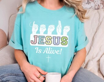 ASL Jesus Easter Unisex T-Shirt, Religious Sign Language Tee, Christian Holiday Clothing, Unique Interpreter Apparel, Men Women Shirt