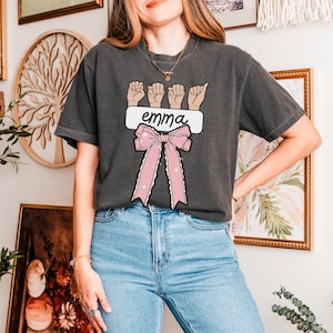 Custom Name Coquette Sign Language T-Shirt for Interpreter Unisex Tee Trendy ASL Tee Deaf Education Gift Sign Language Teacher Present