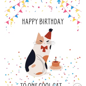 Cartão de aniversário de gato legal, Cartão de aniversário com gato legal, Cartão de aniversário de gato engraçado, Cartão de aniversário de gato estiloso, Cartão de aniversário com chapéu de festa de gatinho