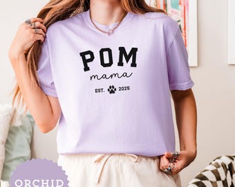 Camiseta personalizada para mamá de perro Pomerania, colores cómodos, regalo para mamá perro, camiseta minimalista para nuevos dueños de perros, camiseta personalizada para el día de la adopción de perros