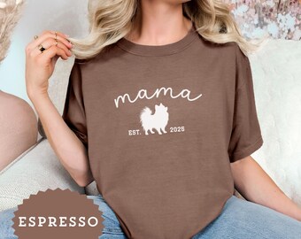 Camiseta personalizada para mamá de perro Pomerania, colores cómodos, regalo para mamá perro, camiseta minimalista para nuevos dueños de perros, camiseta personalizada para el día de la adopción de perros