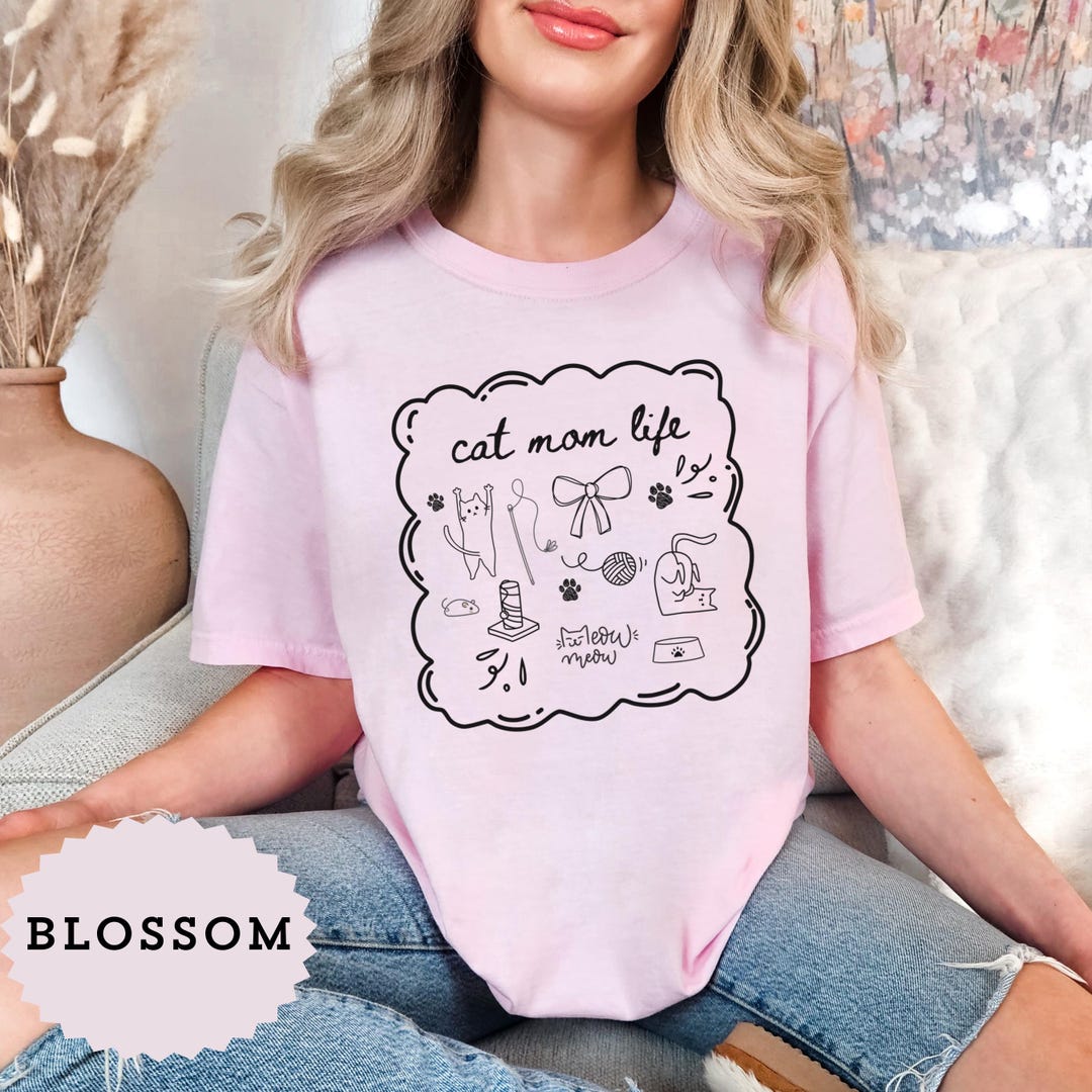 Cat Mom Doodle Shirt Comfort Colors Cat Mom Funny Tee Birthday Gift for
