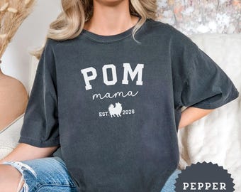 Camiseta personalizada para mamá de perro Pomerania, colores cómodos, regalo para mamá perro, camiseta minimalista para nuevos dueños de perros, camiseta personalizada para el día de la adopción de perros