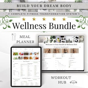 Wellness Planner Notion Template—Workout & Meal Planner Bundle, Fitness Planner, Habit Tracker, Meal Prep, Glow Up Planner, Health Dashboard